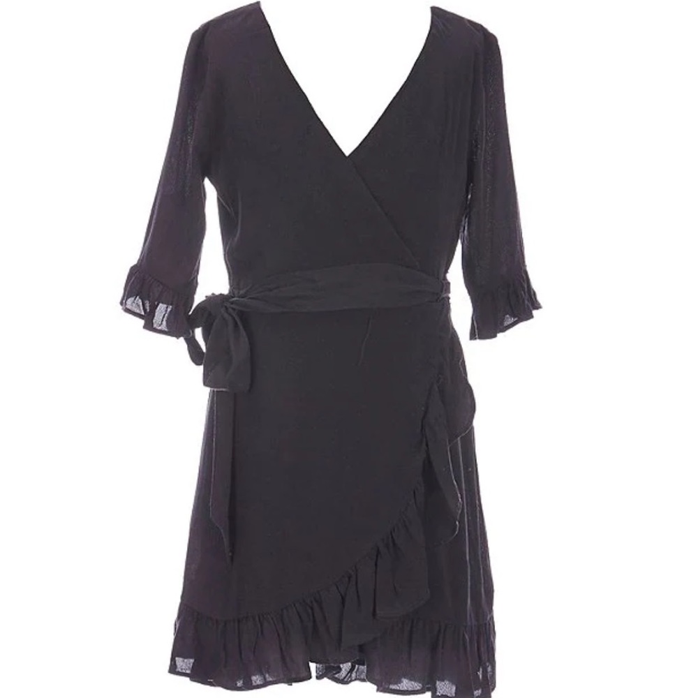 GB Girls Black Crape Ruffle Dress Short Ruffle sleeves